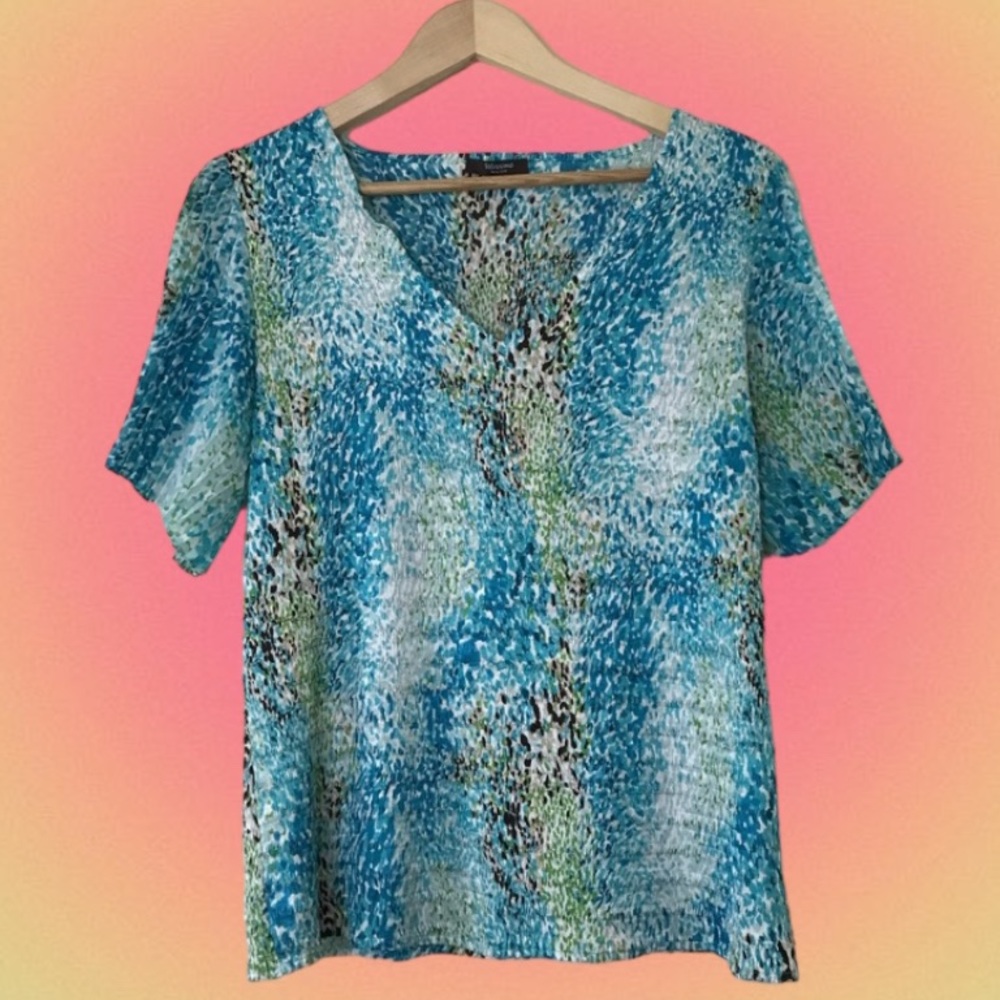 Belissimo • Crinkle Pleated Watercolor Dots Top